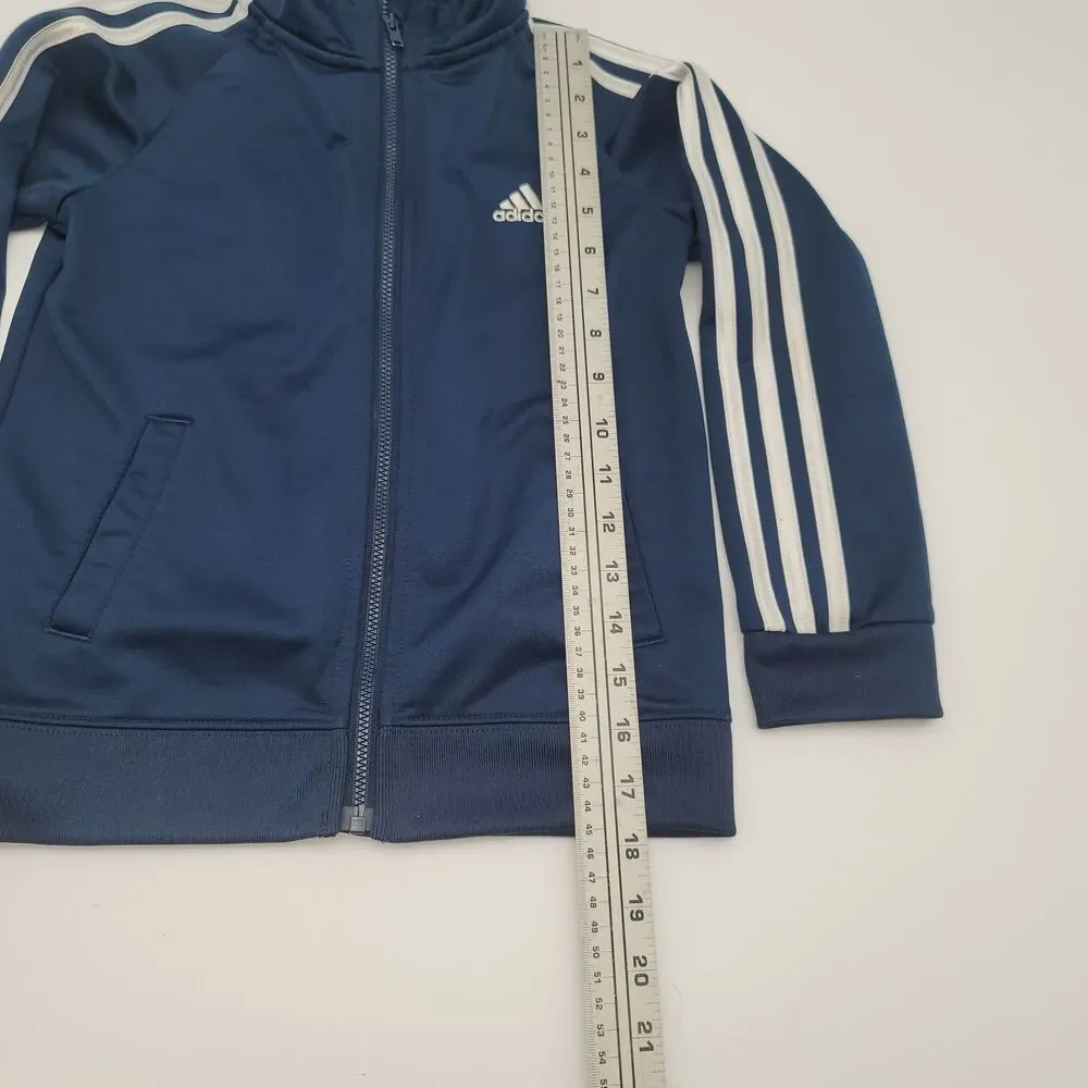 Adidas Boys Size 6 Blue Full Zip 3-stripes Track Jacket in Poly Woven Mock Neck